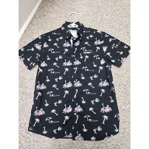 VSTR Premium Mens Button Short Sleeve Shirt Skeleton Palm Trees Medium (40)